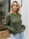 Elodie Cable-Knit Round Neck Dropped Shoulder Sweater