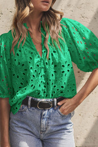 Kai Eyelet Button Up Half Sleeve Blouse