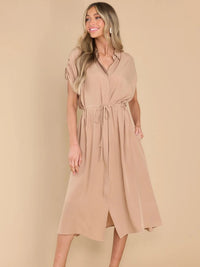 Genesis Drawstring Collared Neck Short Sleeve Midi Dress