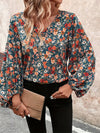 Estella Printed V-Neck Balloon Sleeve Blouse