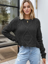 Elodie Cable-Knit Round Neck Dropped Shoulder Sweater