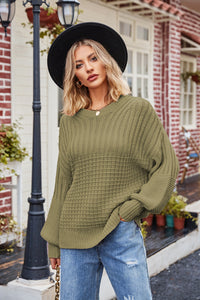 Reagan Ribbed Drop Shoulder Lantern Sleeve Sweater