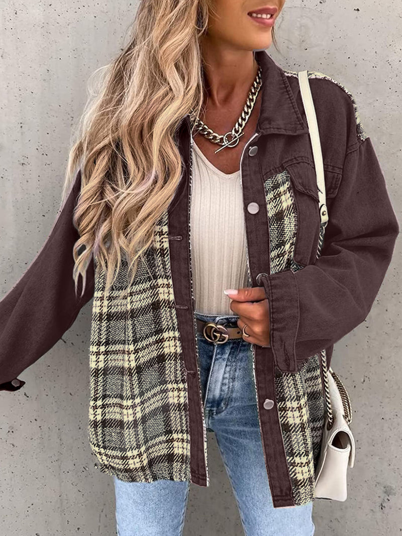 Alaina Plaid Button Up Dropped Shoulder Jacket