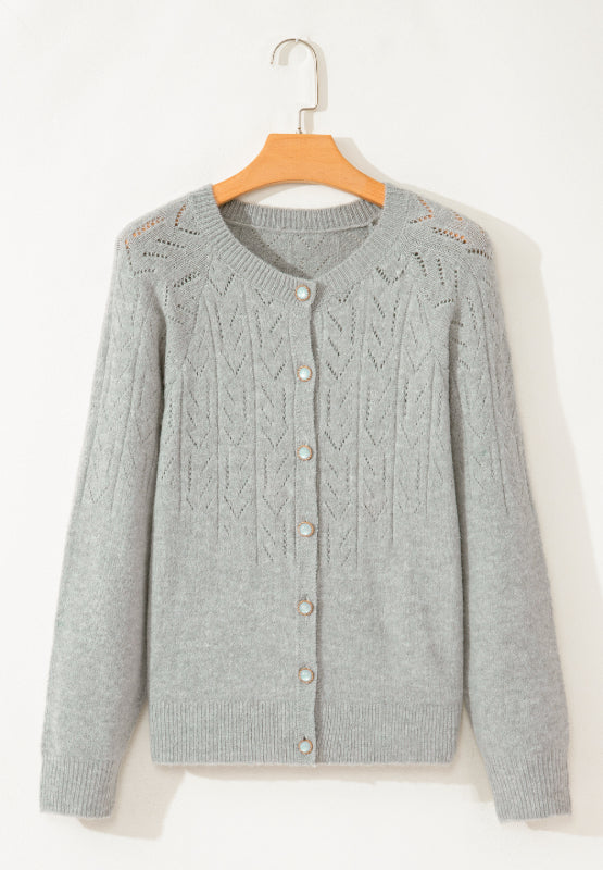 Vivian Openwork Button Down Long Sleeve Cardigan