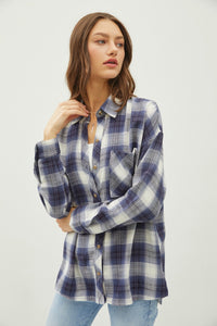 Dalia Plaid Flannel Button Down Shirt with Chest Pocket