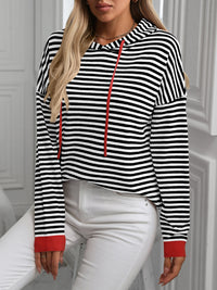 Lena Striped Long Sleeve Hooded Knit Top