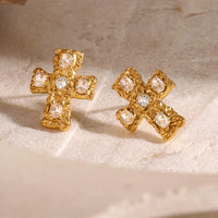 Oaklyn 18K Gold-Plated Zircon Cross Earrings