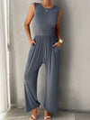 Valery Round Neck Sleeveless Wide Leg Jumpsuit