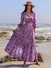 Michaela Printed Tie Neck Balloon Sleeve Maxi Dress