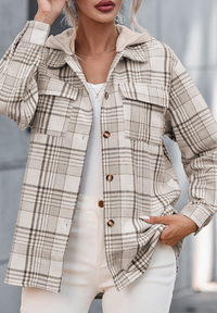 Lexie Plaid Removable Hood Button Up Shacket