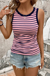 Lillie Striped Contrast Round Neck Tank