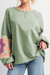 Jenesis Flower Patch Round Neck Balloon Sleeve Top