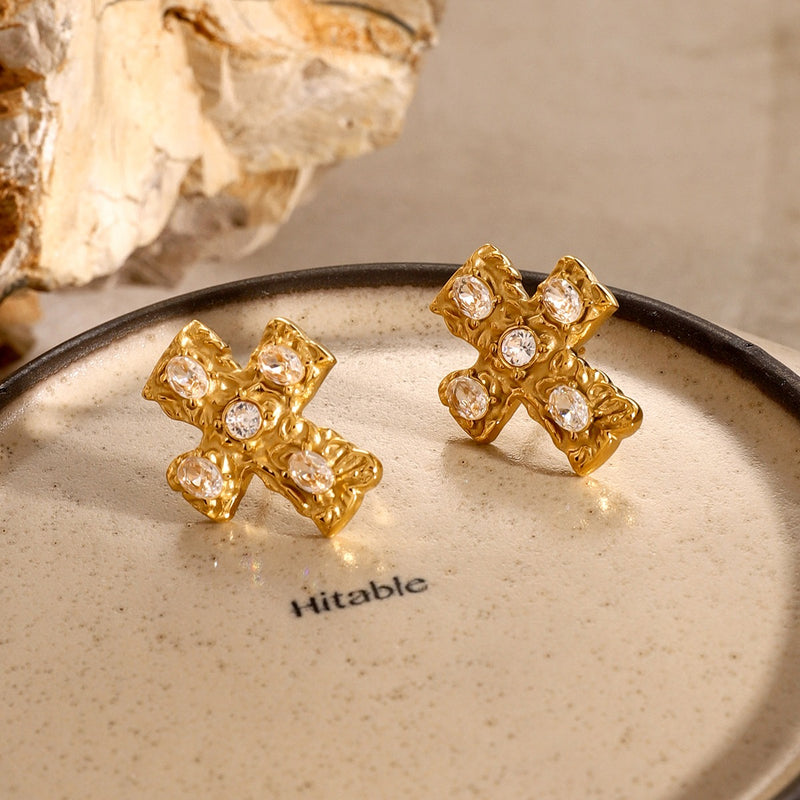 Oaklyn 18K Gold-Plated Zircon Cross Earrings