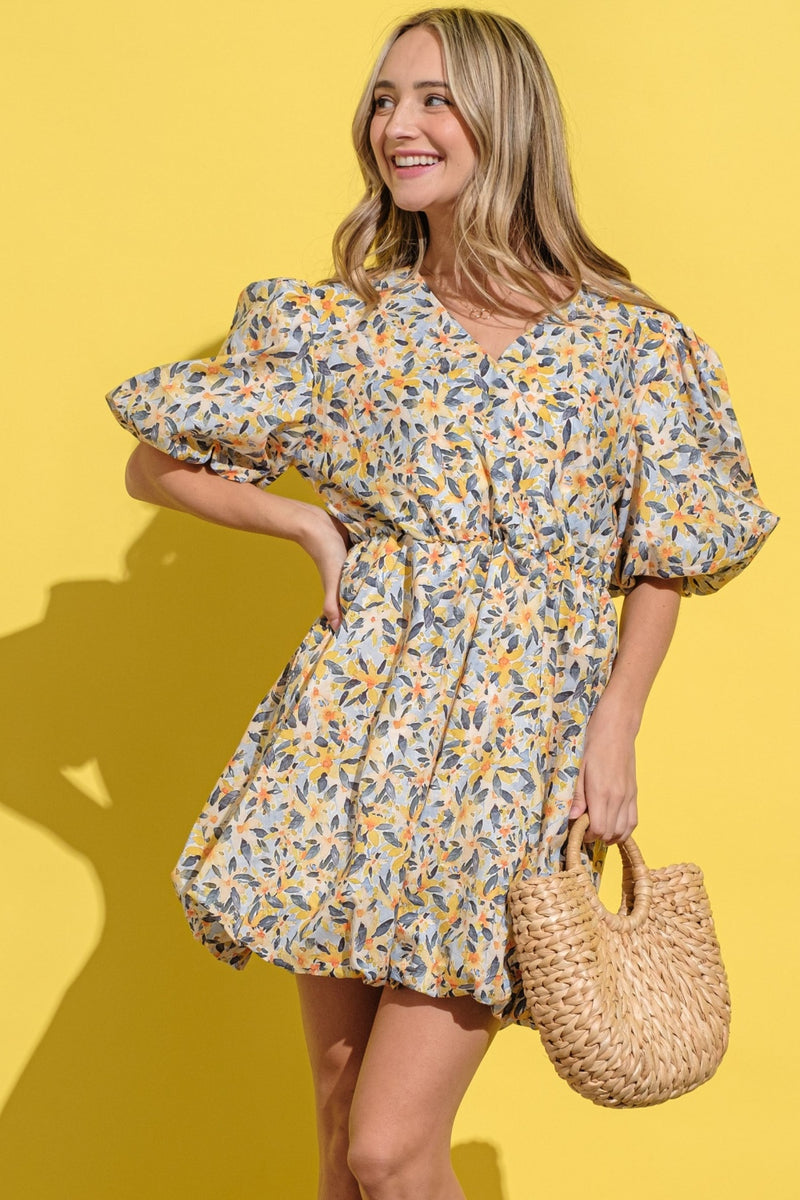 Adalynn Floral Surplice Puff Sleeve Dress