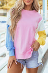 Imani Slit Contrast Round Neck Long Sleeve Sweatshirt