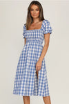 Lilyana Slit Plaid Short Sleeve Midi Dress