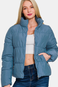 Aubrie Zip Up Turtleneck Puffer Jacket with Pockets