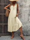 Dani Decorative Button Notched Sleeveless Dress