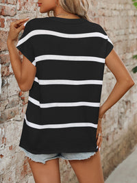 Khalani Striped Round Neck Short Sleeve Knit Top