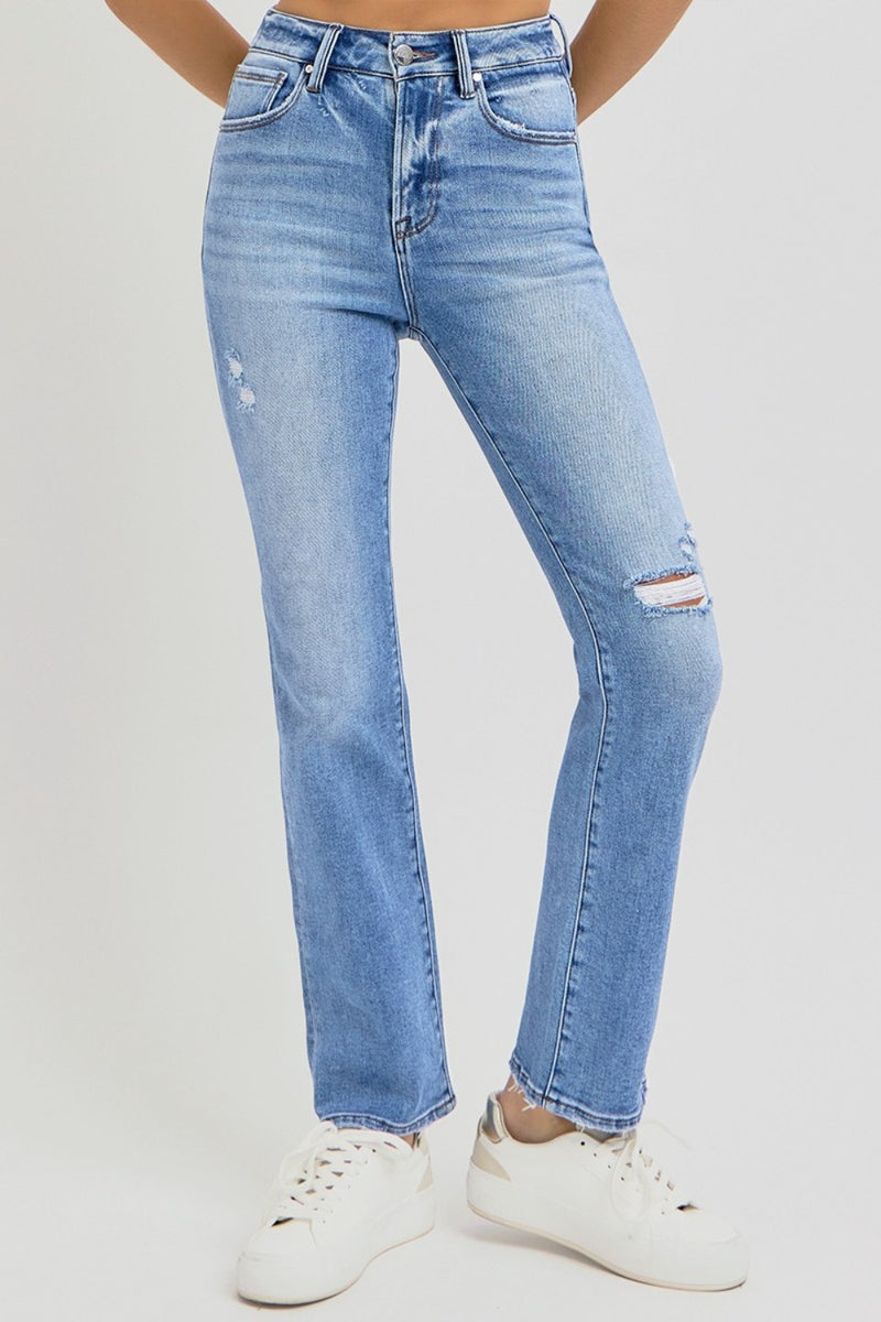 Avayah Distressed High-Rise Ankle Straight Jeans