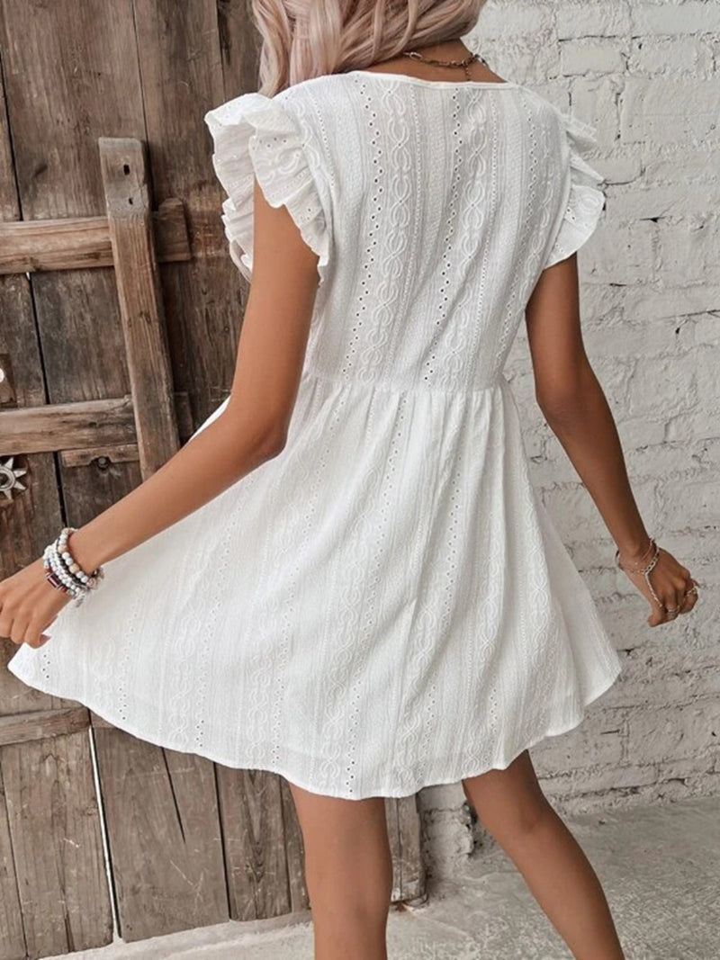 Sabrina Eyelet Ruffled Cap Sleeve Mini Dress