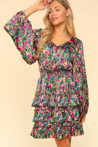 Analia V-Neck Satin Floral Layered Dress