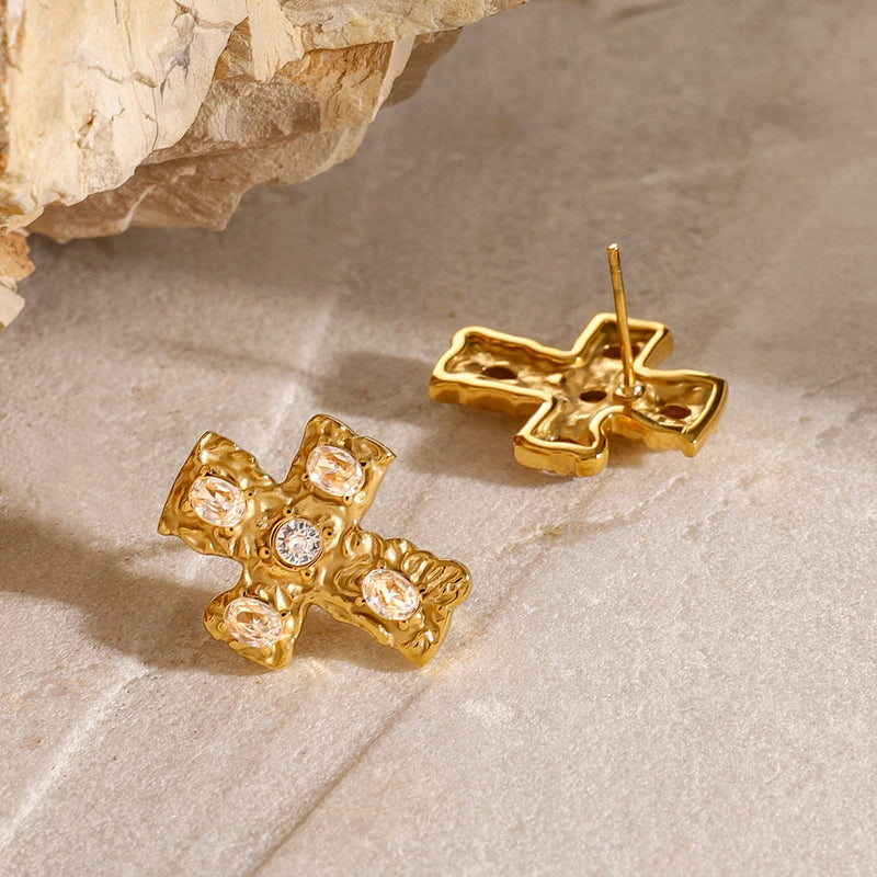 Oaklyn 18K Gold-Plated Zircon Cross Earrings