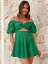 Jolie Cutout Twisted Off-Shoulder Short Sleeve Dress