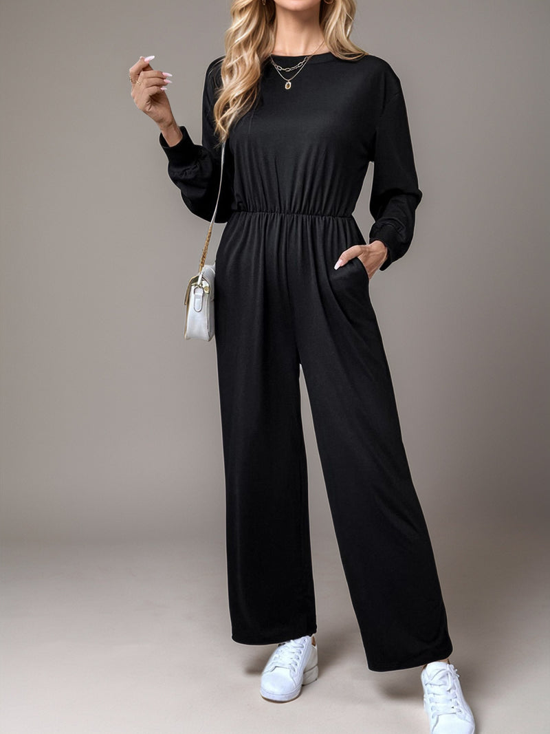 Wren Tied Round Neck Wide Leg Jumpsuit