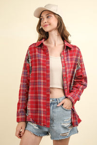 Mara Contrast Plaid Raw Detail Shirt