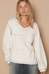 Eliza V-Neck Knit Panel Exposed Seam Top