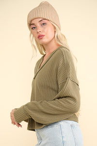 Florence Exposed Seam V-Neck Ribbed Knit Top