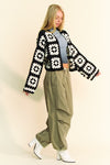 Eliana Two Tone Flower Square Crochet Open Front Cardigan