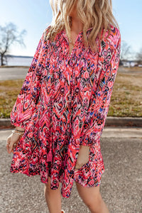 Mikayla Tassel Printed Tie Neck Long Sleeve Dress