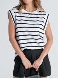 Melissa Striped Round Neck Cap Sleeve T-Shirt