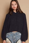 Aurelia Back Open Slit Balloon Sleeve Crop Hooded Sweater