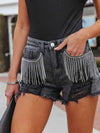 Estrella Distressed Fringe Denim Shorts with Pockets