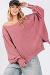 Nyla Mineral Wash Side Slit Oversized Sweatshirt