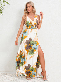 Ariyah Slit Tied Printed Surplice Dress