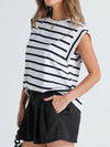 Melissa Striped Round Neck Cap Sleeve T-Shirt