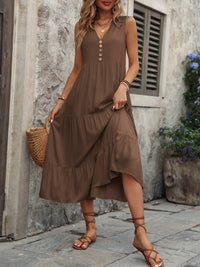 Dani Decorative Button Notched Sleeveless Dress