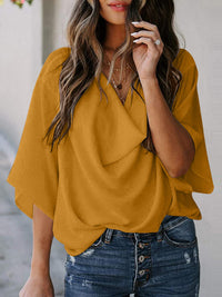 Selene Full Size Cowl Neck Three-Quarter Sleeve Blouse