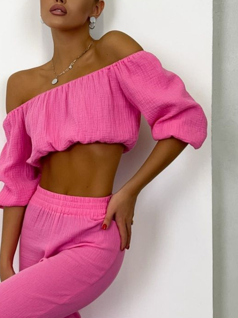 Kamiyah Off Shoulder Long Sleeve Top and Pants Set