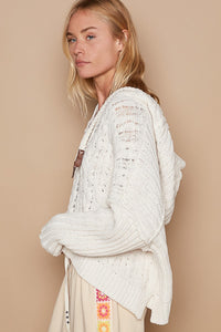 Cali Rib Weave Sleeves Hooded Cable Knit Sweater