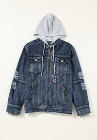 Everly Fake Two-Piece Hooded Zip-Up Denim Jacket