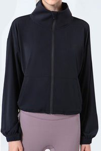 Clementine Drawstring Zip Up Dropped Shoulder Active Outerwear