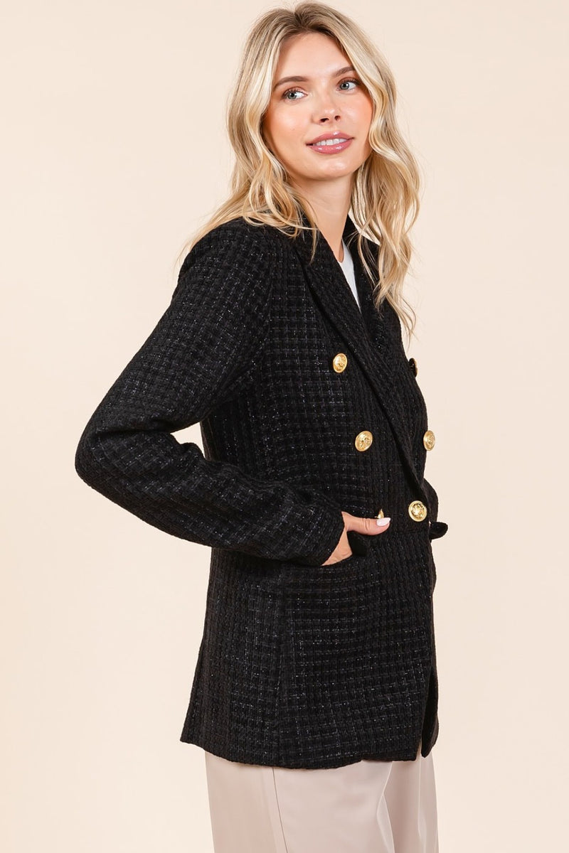 Zora Plaid Texture Double-Breasted Long Sleeve Blazer