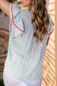 Bristol Embroidered Round Neck Cap Sleeve Blouse