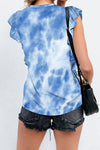 Emberly Ruffled Printed Round Neck Cap Sleeve T-Shirt