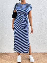 Salma Tied Striped Round Neck Short Sleeve Tee Dress